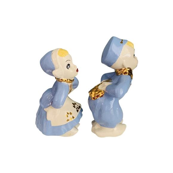 FJS Ceramic Dutch Boy and Milk Maid Kissing Ceramic 6 1/2" Figurines - Picture 4 of 9